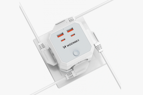 Tinklo šakotuvas (kubas) 220V su 4 lizdais + 2xUSB C + 2xUSB  20W su jungikliu Wozinsky WKZ-4B